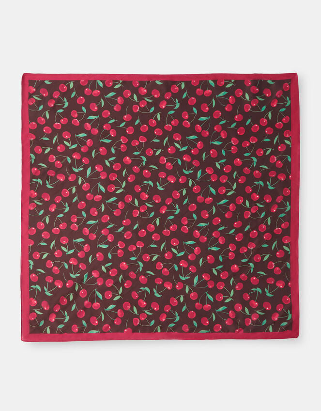 Cherry Print Square Satin Scarf, , large