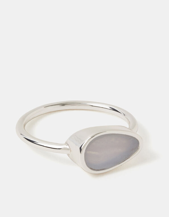 Sterling Silver-Plated Blue Chalcedony Ring, Silver (ST SILVER), large