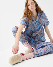 Floral Print Long Pyjamas Set, Blue (BLUE), large