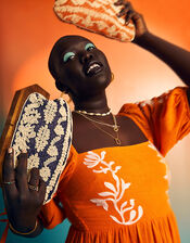 Raffia Beaded Wooden Frame Clutch Bag, Blue (NAVY), large