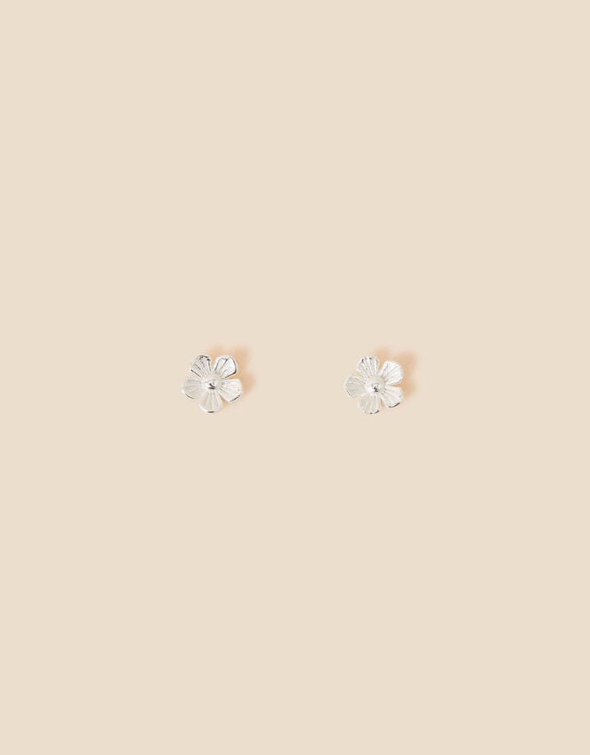 Sterling Silver Flower Stud Earrings, , large