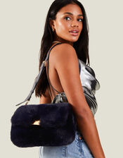 Faux Fur Cross-Body Shoulder Bag, Blue (NAVY), large