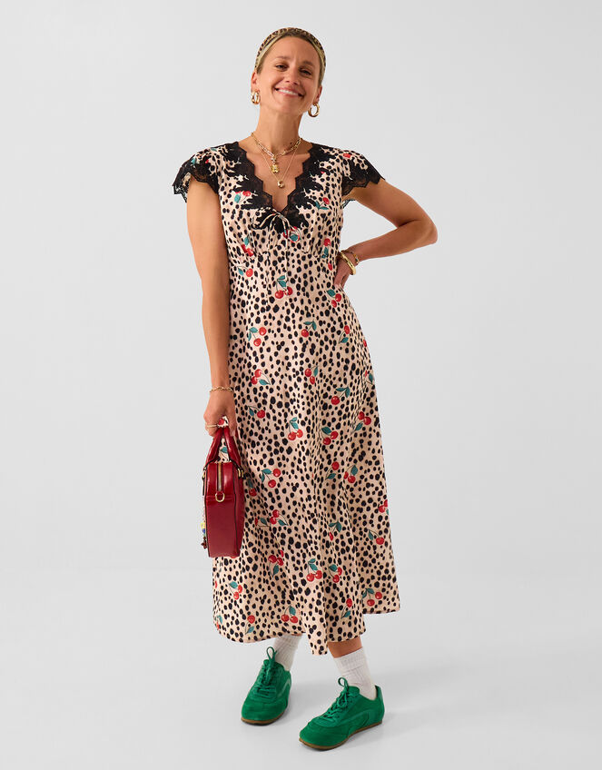 Animal Cherry Print Midi Dress, Multi (MULTI), large