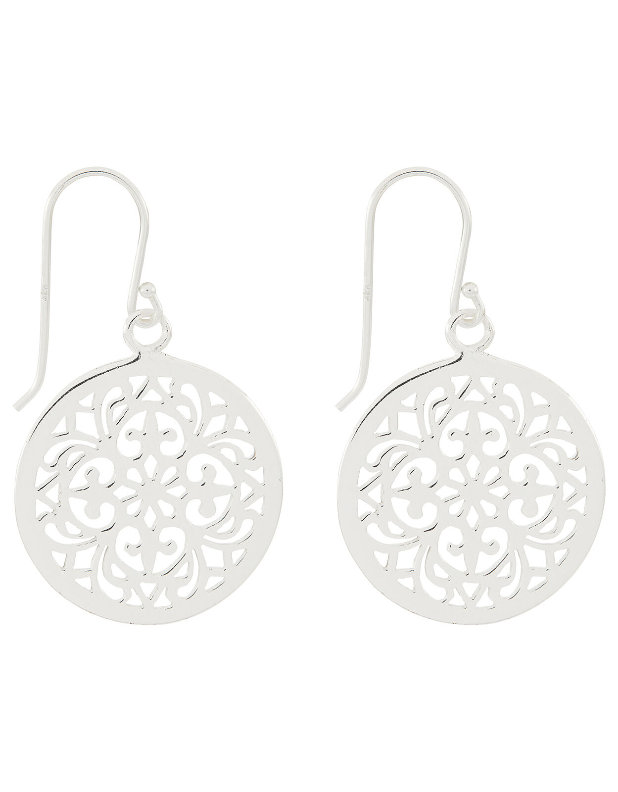 Sterling Silver Filigree Disc Drop Earrings