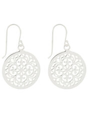 Sterling Silver Filigree Disc Drop Earrings, , large