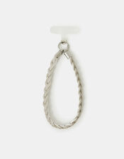Braided Diamant&eacute; Wrist Phone Strap, Silver (SILVER), large