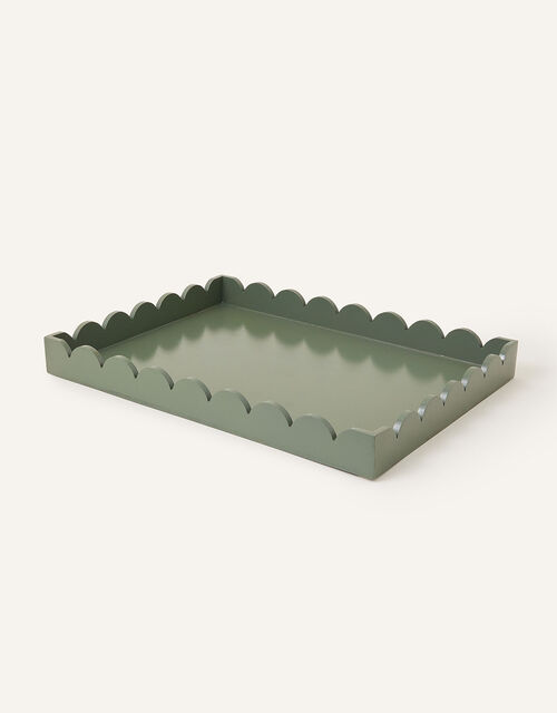 Large Natural Wood Scallop Tray, Green (GREEN), large