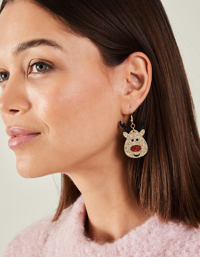 Glitter Reindeer Earrings, , large