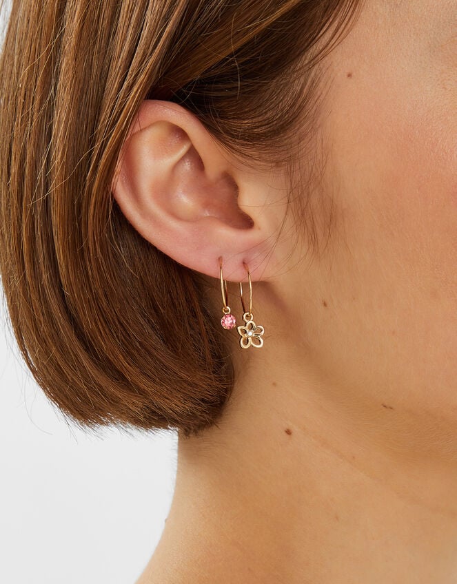 3-Pack Pineapple Gem Charm Hoop Earrings, , large