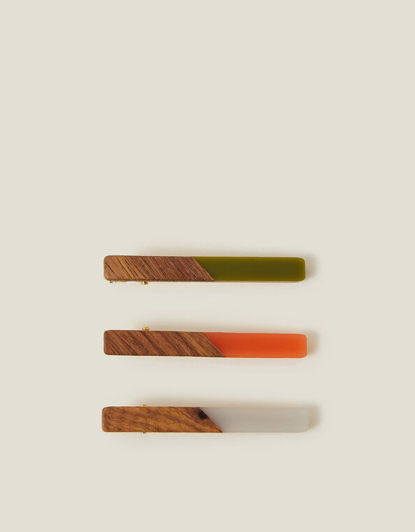 3-Pack Wooden Resin Hair Clips, , large