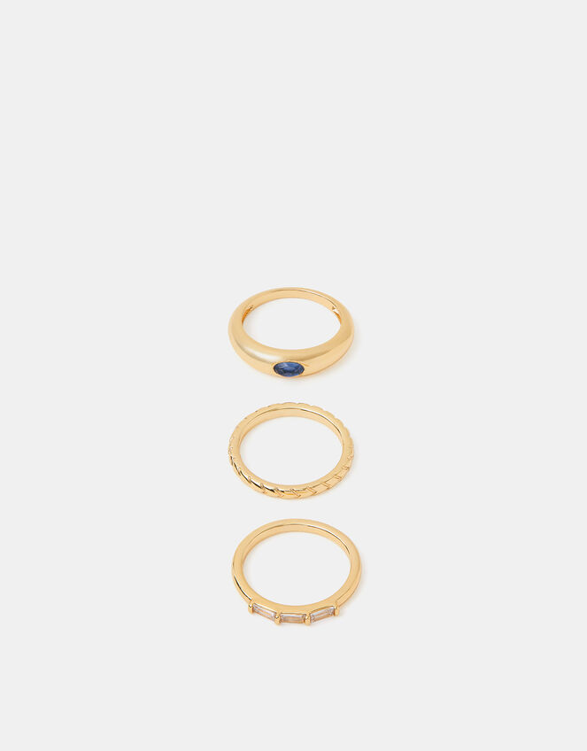 3-Pack 14ct Gold-Plated Mixed Gem Rings, Gold (GOLD), large