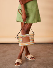 Stripe Raffia Cross-Body Bag, , large