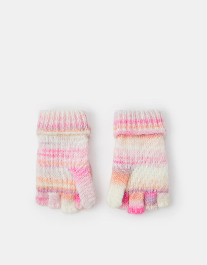 Girls Bunny Stripe Fingerless Gloves with Mittens, Multi (PASTEL MULTI), large