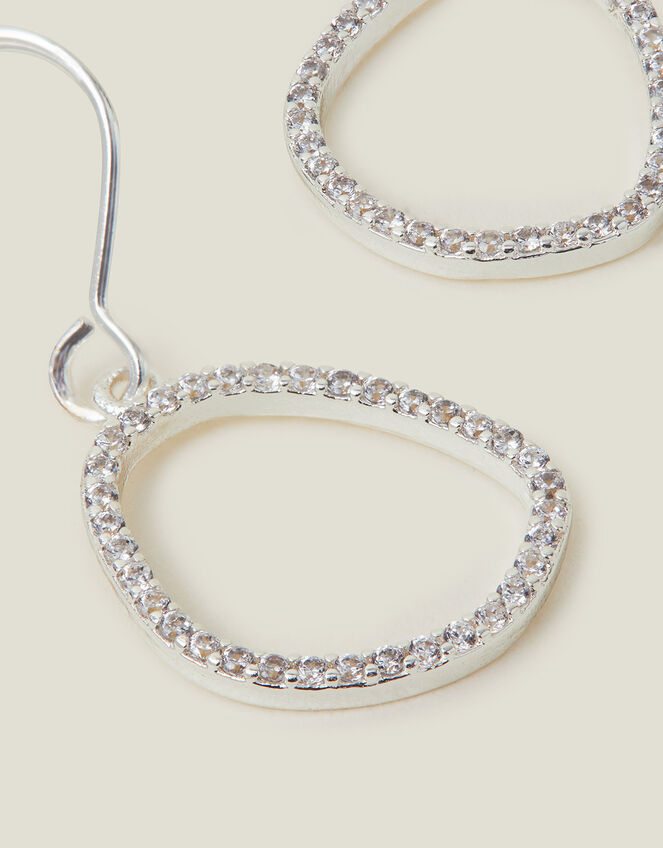 Sterling Silver-Plated Sparkle Pebble Hoops, , large