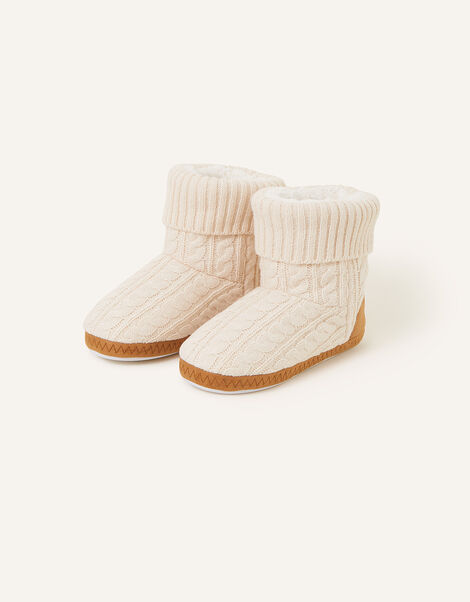 Cable Knitted Slipper Boots , Cream (CREAM), large