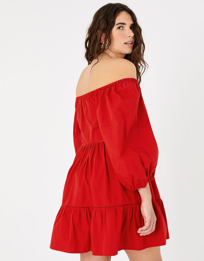 Puff Sleeve Dress in Organic Cotton, Red (RED), large