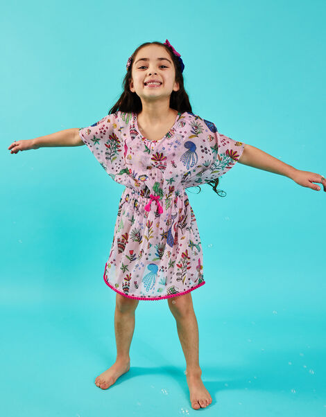 Girls Mermaid Print Kaftan, Pink (PINK), large