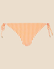 Seersucker Stripe Side Tie Bikini Bottoms, Orange (ORANGE), large