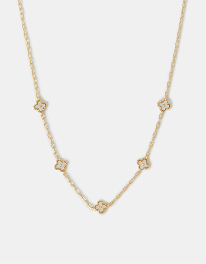 14ct Gold-Plated Mother of Pearl Clover Station Necklace, , large