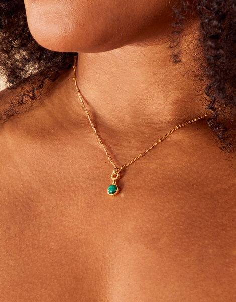 Gold-Plated Modern Heirloom Malachite Pendant Necklace, , large