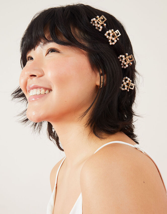 Mini Pearl Bow Claw Clips 4 Pack, , large