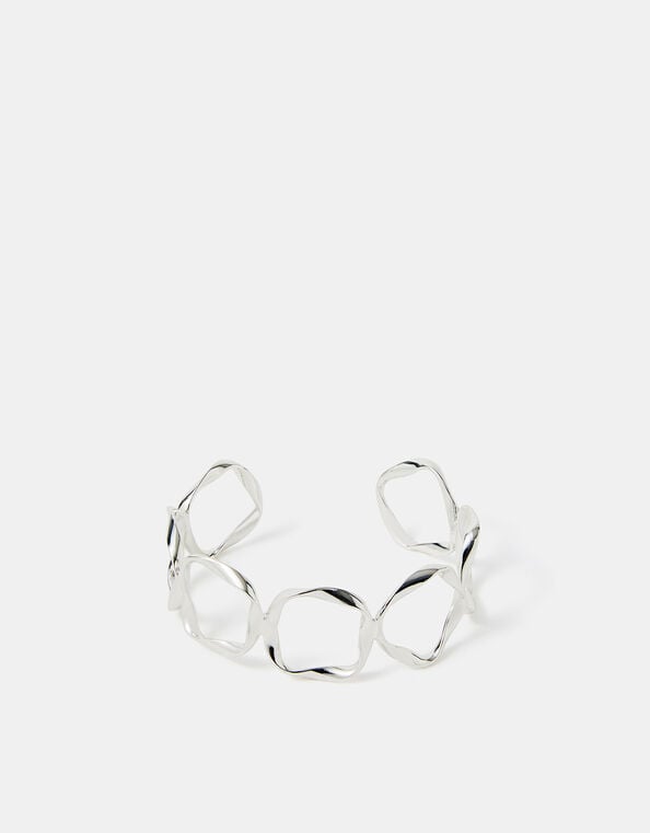 Sterling Silver-Plated Molten Circle Cuff, , large