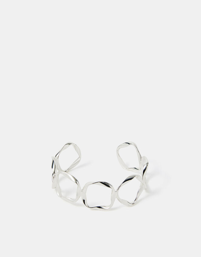 Sterling Silver-Plated Molten Circle Cuff, , large