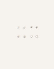 Sterling Silver Mix Stud Earrings 4 Pack, , large