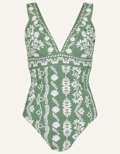 Lexi Ornamental Print Shaping Swimsuit, Green (KHAKI), large