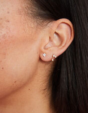 Sterling Silver Crystal Studs Set of Three, , large