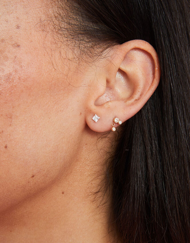 Sterling Silver Crystal Studs Set of Three, , large
