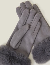Suedette Faux Fur Cuff Gloves, Grey (GREY), large