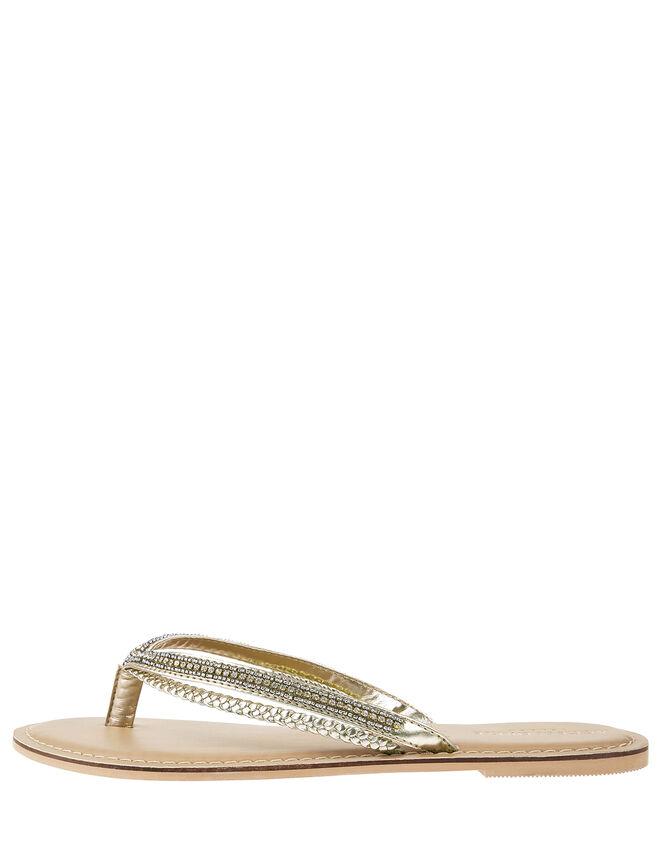 Danielle Double Strap Embellished Flip Flops, Gold (GOLD), large