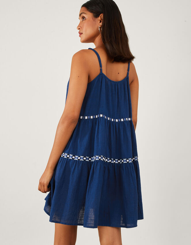Geometric Tiered Beach Dress, Blue (BLUE), large