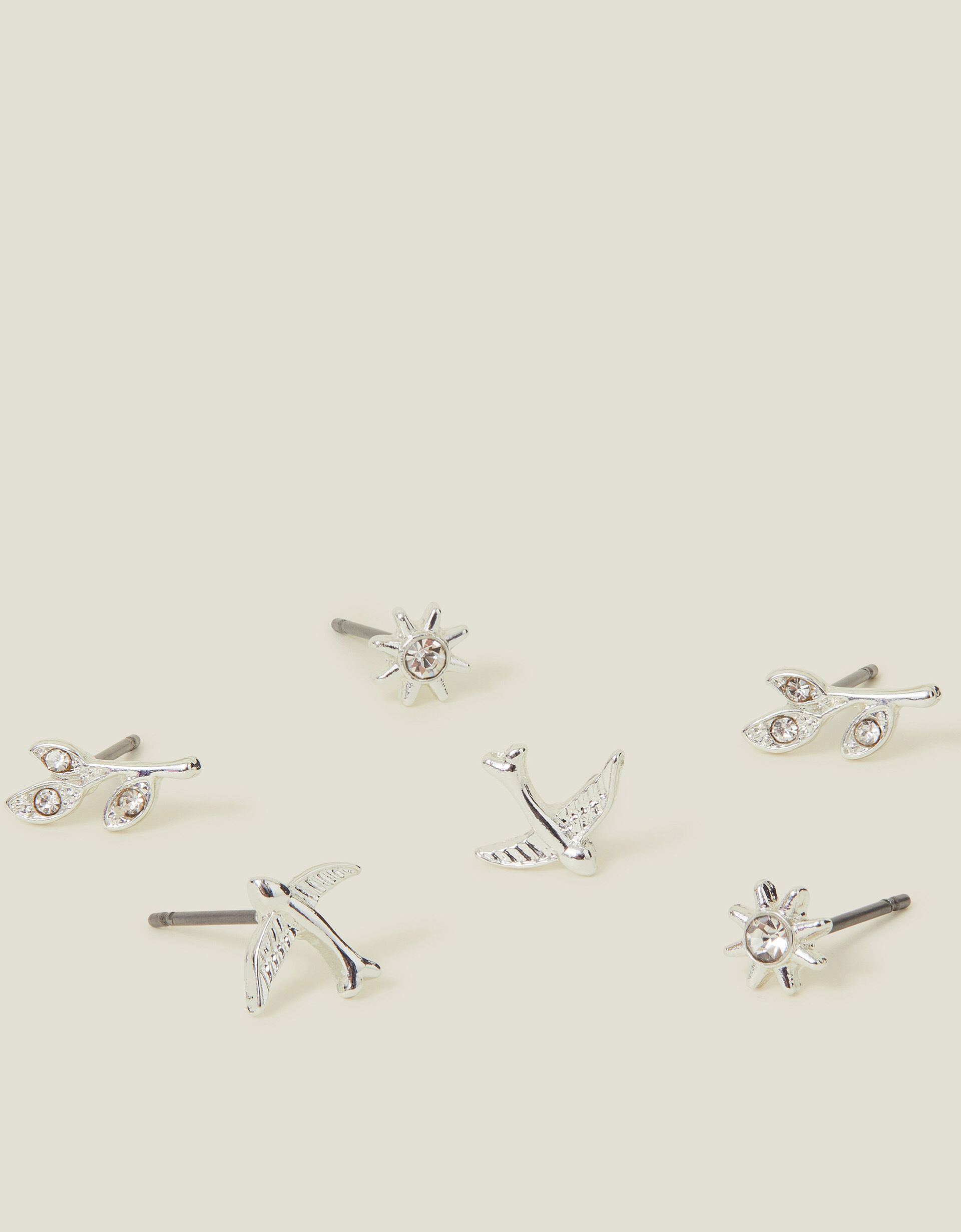 accessorize 3-Pack Swallow Stud Earrings Silver