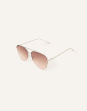 Half Frame Aviator Sunglasses, Silver (SILVER), large