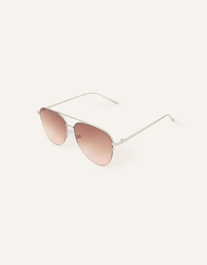 Half Frame Aviator Sunglasses, Silver (SILVER), large