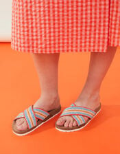 Beaded Stripe Cross Strap Footbed Sandals, Multi (BRIGHTS-MULTI), large