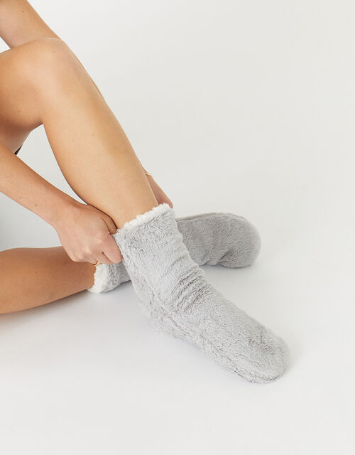 Fluffy Slipper Socks, Grey (GREY), large