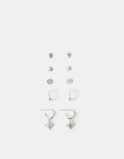 5-Pack Sterling Silver-Plated Stone Stud & Hoop Earrings, , large