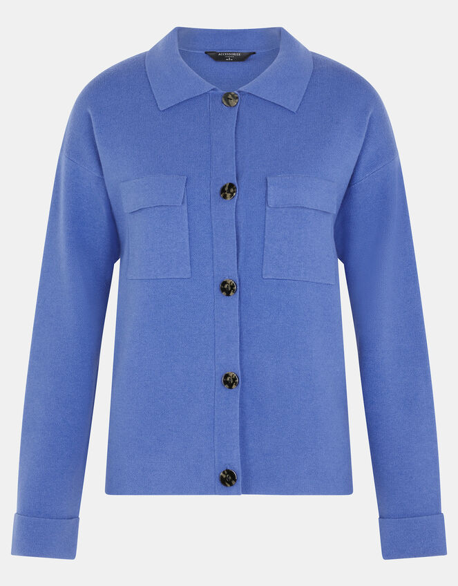 Plain Collar Cardigan, Blue (BLUE), large