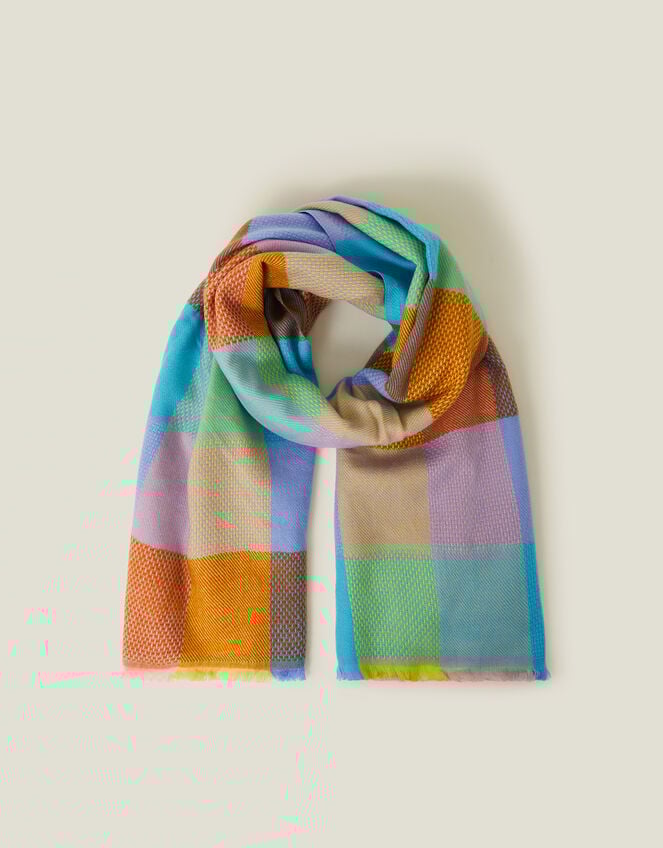 Colourblock Check Woven Blanket Scarf, , large
