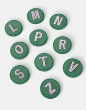 Initial Embroidered Compact Mirror, Green (GREEN), large