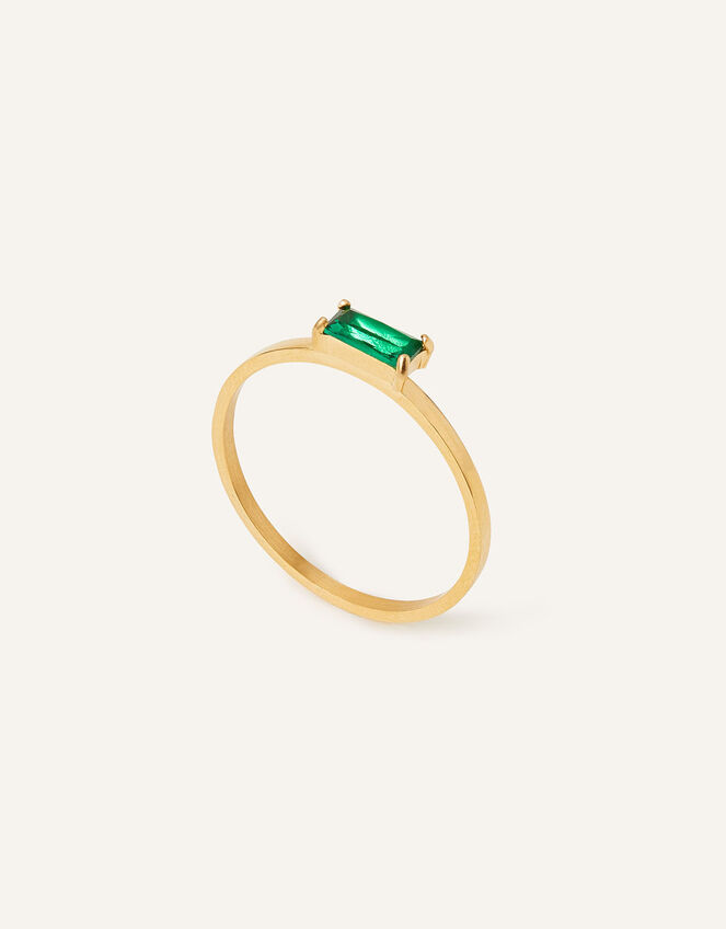 Stainless Steel Statement Gem Ring, Green (GREEN), large