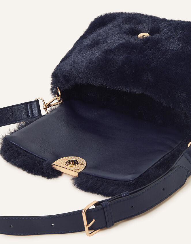 Faux Fur Cross-Body Shoulder Bag, Blue (NAVY), large
