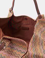 Stripe Raffia Tote Bag, , large