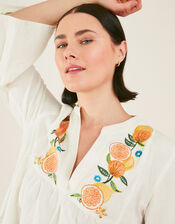 Lemon and Oranges Embroidered Dress, Ivory (IVORY), large