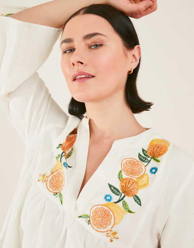 Lemon and Oranges Embroidered Dress, Ivory (IVORY), large