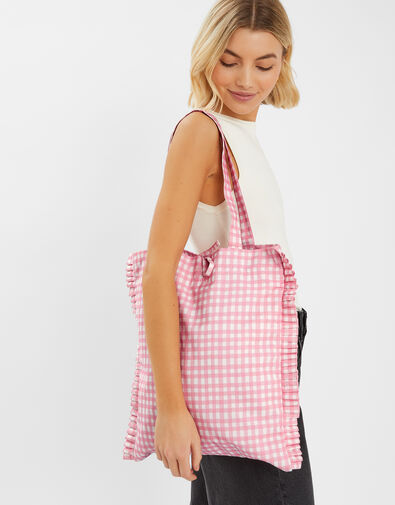 Gingham Shopper Bag, , large