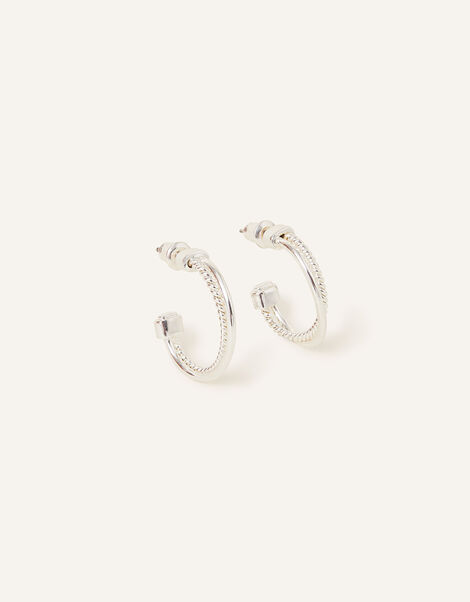 Sterling Silver-Plated Thin Twisted Hoops, , large